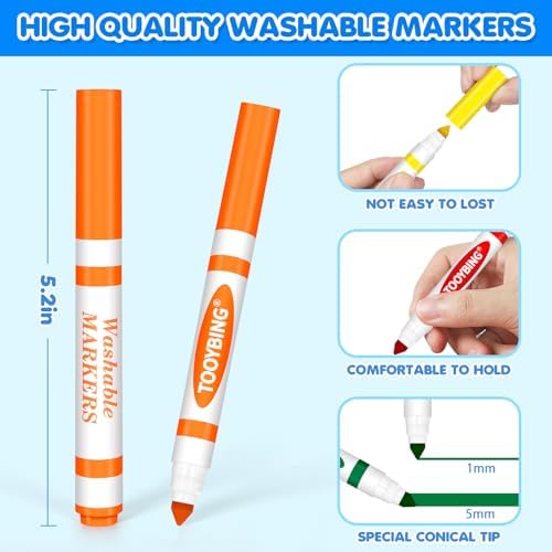 Washable Markers Bulk (24 Count, 3 Box), Broad Line Markers for Kids with Conical Tip, Assorted Colors, Drawing Essentials for School Classroom, Student Must Have for Coloring Book, Art Craft Supplies