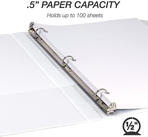 Samsill 0.5 Inch 3 Ring Binder, Economy Round Ring, Clear View Cover, 100 Sheet Capacity - for School, Home, Office - White, 6 Pack
