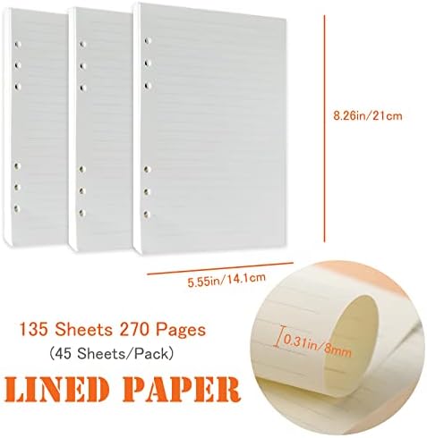 DY.2ten Refillable Notebook Set - 3 Pack Lined Refill Paper, Clear Zipper Binder Pockets, Dividers, Index Tabs, Ruler Marker