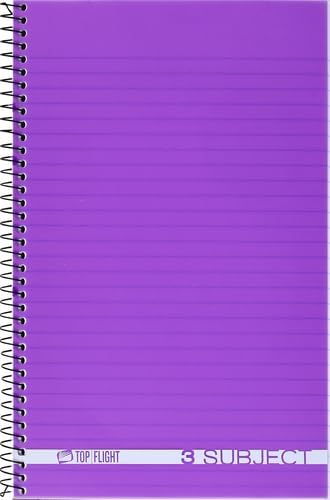Top Flight Boss Poly Cover 3-Subject Wirebound Notebook, 108 Sheets, College Rule, 9.5 x 6 Inches, 1 Notebook, Cover Color May Vary (43002) (Pack of 12)