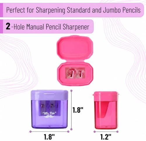 Mr. Pen- Manual Pencil Sharpener, 4 Pack, Colorful, Dual Holes