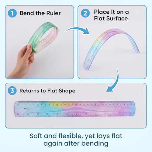 6 Pack Flexible Rulers 12 Inch/30 Cm, Soft PVC, Assorted Colors