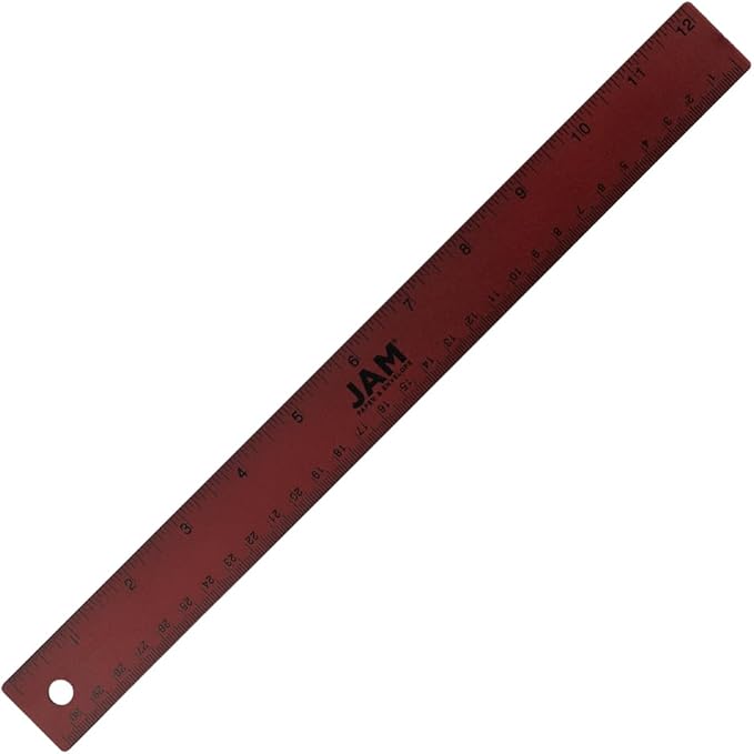 JAM PAPER Strong Aluminum Ruler - 12 Inch - Metal Ruler with Non-Skid Cork Backing - Burgundy Metallic - Sold Individually