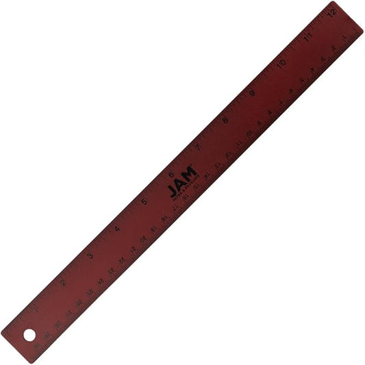 JAM PAPER Strong Aluminum Ruler - 12 Inch - Metal Ruler with Non-Skid Cork Backing - Burgundy Metallic - Sold Individually
