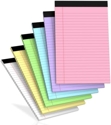 6 pcs Note Pads Legal Pads 5x8, Notebook College Ruled, Colored Notepads