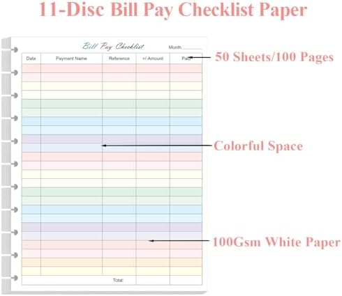 (2-Pack) A4 TUL Bill Payment Checklist Refills - 100 Sheets/200 Pages Letter Size Monthly Budget Forms for 11-Disc Discbound Budget Planners, 8.5" x 11"