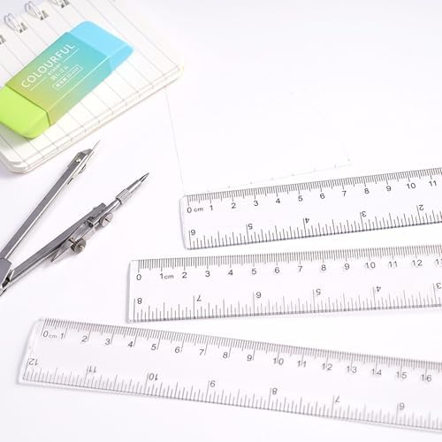 Clear Plastic Ruler, 12 Pcs 12 Inch Double Scale in Centimeters and Inches for Study and Work (12)