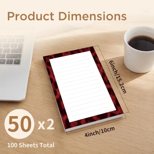 Lined Sticky Notes 4x6 in, 2 Pack Large Cute Notepads with Lines, Bright Post Memo Note Pads Big Rectangular Sticky Notes for Office Red Brown Leopard