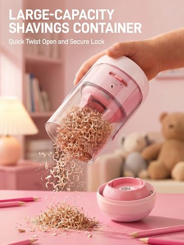M&G S5 Electric Pencil Sharpener,Fully Automatic for 6.5–11mm No.2&Colored Pencils,Auto In&Out,3 Sharpness Modes,Type-C Rechargeable,Helical Blade,Cute Pencil Sharpener for School Classroom Home, Pink