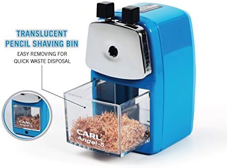 Carl Angel-5 (Black) Heavy-Duty Artist & Teacher Pencil Sharpener – Precision Manual Crank with Auto-Stop, Colored Pencil Compatible, Quiet Operation, Durable Japanese Design.