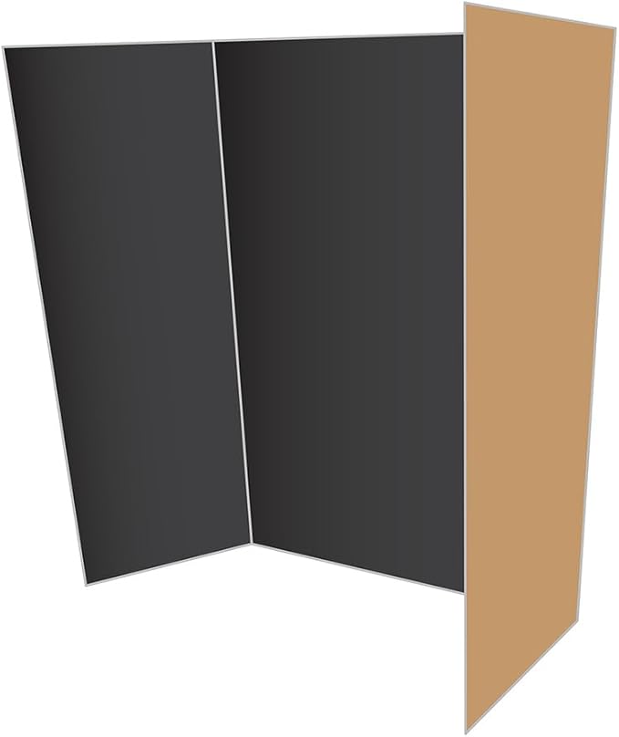 Royal Brites 1-Ply Corrugated Tri-fold Project Display Board 36" x 48", Exhibition, Presentation, & Science Fair Display Boards, Lightweight Trifold Board with Smooth Surface, Black/Kraft, Pack of 12