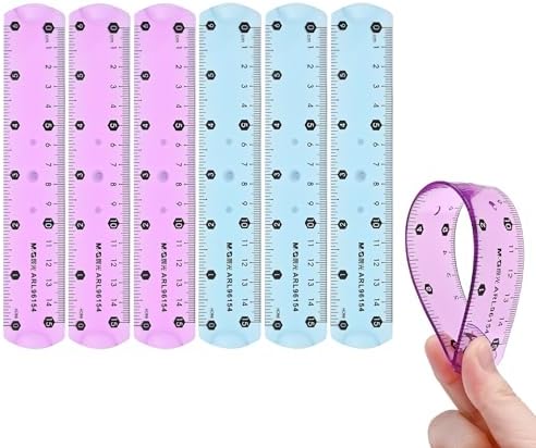 M&G 6 Pcs 6 Inch Flexible Rulers, 15 cm Soft Plastic Bendable Rulers, Clear Colored Shatterproof Straight Edge Ruler with Centimeter and Inch for School Office Measuring Tool Supplies