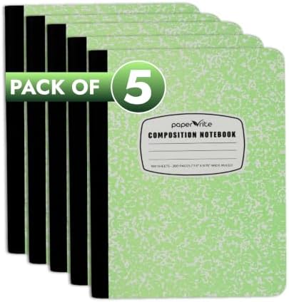Paper Rite Assorted Marble Composition Notebook Wide Ruled (9.75x7.5 in), 100 Sheets | 200 Pages | For School, Office, Students, Teachers (5, Green)