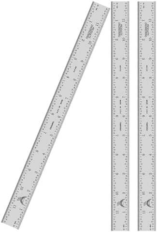 PEC Tools 12" Metal Ruler, Rigid, 4R Graduation, High Precision, Pack of 3