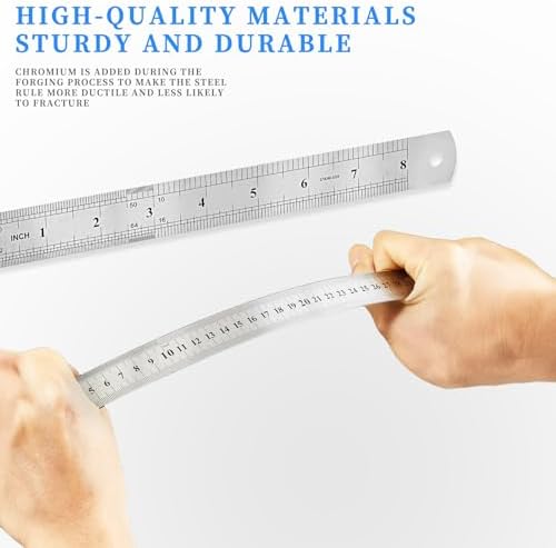 Metal Ruler, 3 Pack, 6, 8, 12 Inch (15, 20, 30 CM) | Metric Ruler