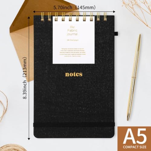 TSFPapier A5 Top Spiral Notebook, Fabric Hardcover College Ruled Journal