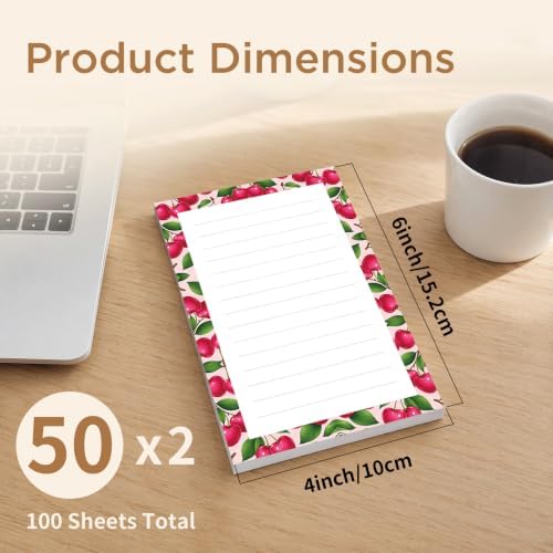 Lined Sticky Notes 4x6 in, 2 Pack Large Cute Notepads with Lines, Bright Post Memo Note Pads Big Rectangular Sticky Notes for Office Cute Pink Cherry