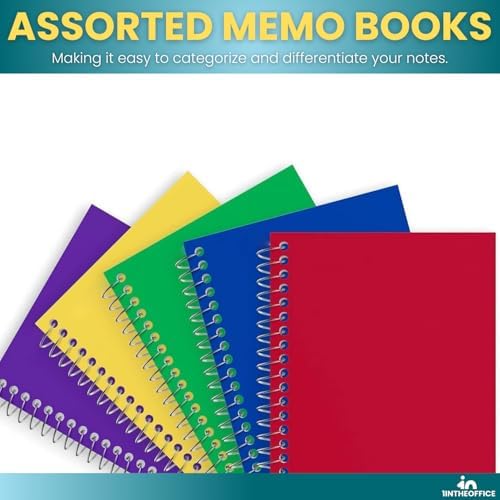 1InTheOffice Wirebound Spiral Memo Books, Memo Pads, 4" x 6", College Ruled, Small Notepad 4x6, Assorted, 50Sheets/Pad, 25 pack