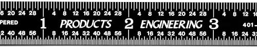 PEC Tools 12" Black Chrome Metal Ruler, Flexible, 4R Graduation