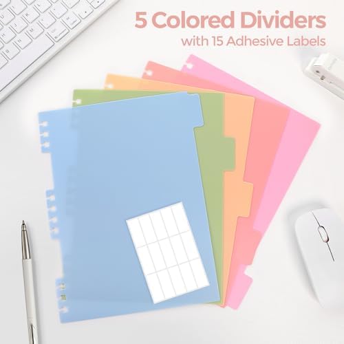 SKYDUE 5 Subject Notebook with Dividers and Tabs, 8" x 10" College Ruled Notebook for Work, 300 Pages Spiral Journal for Women, Pink