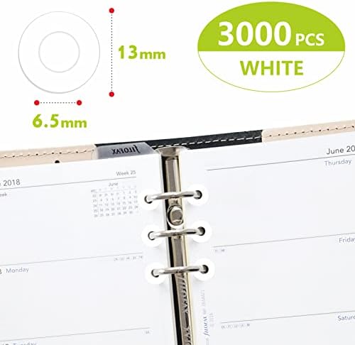 3000 Pack White Hole Punch Reinforcement Sticker Labels, Tear Resistant Plastic Circles Hole Protectors for Loose-Leaf Paper Sheets, Donut Design(Outer 0.5”, Inner 0.25”)
