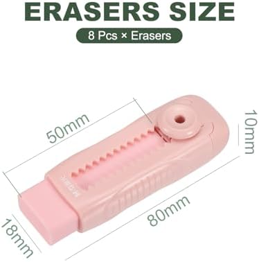 M&G 8 Pack Erasers, Pink Sliding Retractable Eraser Push Pull Cute Pencil Erasers Soft Large Easy to Clean with Plastic Sleeve for Sketching Drawing Artists Teacher Pencils, Pink