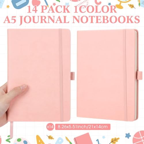 Laumoi 14 Pack Hardcover Lined Journal Notebooks Bulk,Pink,A5