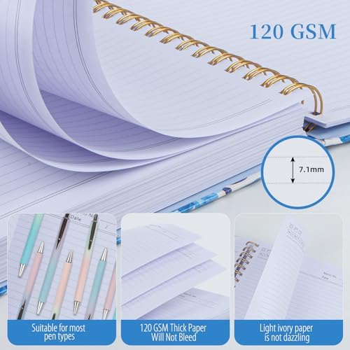 Hardcover Spiral Notebook 8.5" x 11" with Removable Dividers, 300 Pages 5 Subject College Ruled Notebook for Work with Tabs, A4 Spiral Journal for Women Men, School Students Note Taking, Blue Floral