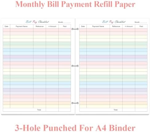 (2-Pack) A4 Bill Payment Checklist Refills Paper - 3-Hole Punched Loose Leaf Budget Planner Refill, 50 Sheets/100 Pages Colorful Monthly Budget Forms, 100gsm Paper, 8.5" x 11"