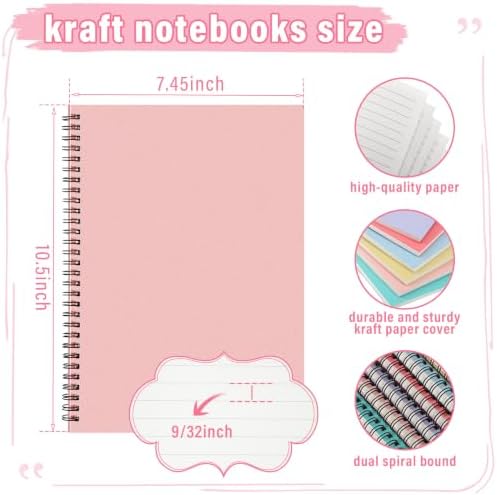Fuutreo 6 Pack Spiral Notebook 10.5x7.45 Notebook,Artistic Color,Bright