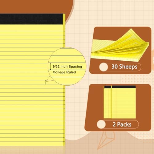 Legal Pads 8.5 X11.75, Narrow Ruled Notepads, 2 Pack, 30 Sheet/Pad, Yellow Legal Pads, Tear Off Notepad, Perforated Writing Pad, Notebook Paper College Ruled, Notepads for Office Home School, Notepad
