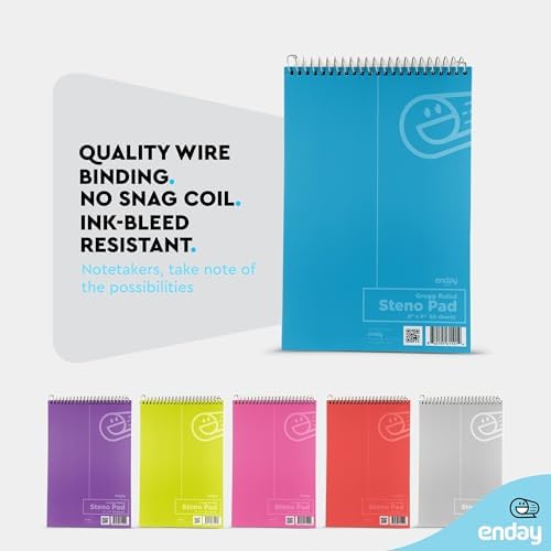 Enday 48 Pack Steno Pads Spiral 6 x 9 Gregg Ruled White Paper, 80 Sheets (160 Pages), Bulk Steno Notebooks for Writing Notes in Office, School, College, University, Colorful Covers