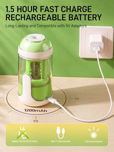 M&G S5 Electric Pencil Sharpener,Fully Automatic for 6.5–11mm No.2&Colored Pencil,Auto In&Out,3 Sharpness Modes,Type-C Rechargeable,Helical Blade,Cute Pencil Sharpener for School Classroom Home, Green