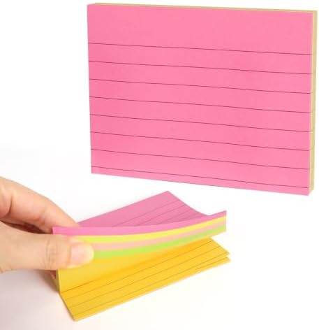 MOLOPPO Lined Sticky Notes 4x6 in, 100 Sheets, 5 Colors