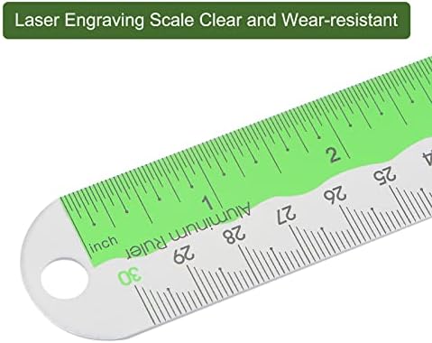 HARFINGTON Straight Ruler 12 Inch Metric English System Aluminum Alloy Ruler with Small Hole Measuring Tool for Children Study Classroom Office, Green