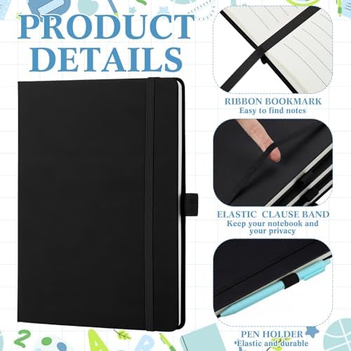 Laumoi 7 Pack Hardcover Lined Journal Notebooks Bulk,Black,A4