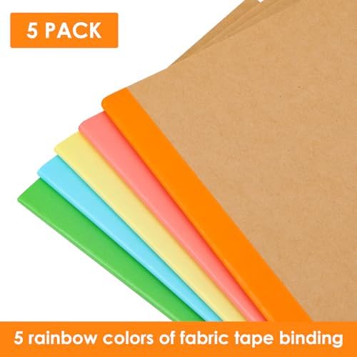 LABUK 5pcs A5 Composition Notebook Journals, Kraft Lined Notebooks Bulk, 5 Colors 60 Pages for Journaling, Writing, School, Office, Kids Gift
