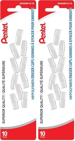 Pentel Hi-Polymer Eraser | White Cap | 10-Pack | Pack of 2