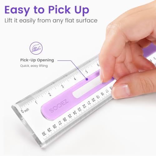 Sooez 3 Pack Ruler 12 Inch, Anti-Slip Clear Rulers for Kids School, Pink