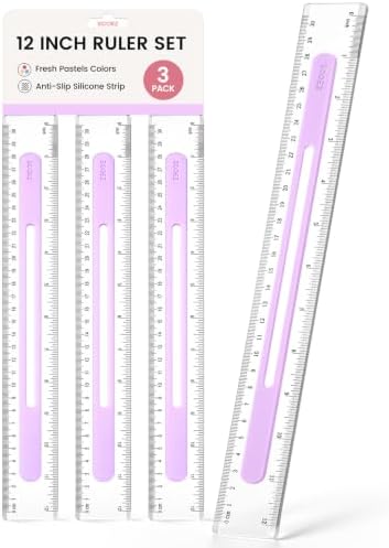 Sooez 3 Pack Ruler 12 Inch, Anti-Slip Clear Rulers for Kids School, Purple
