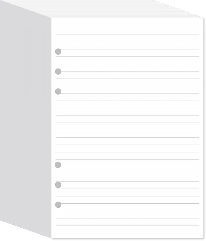 A5 Lined Paper 6-Hole Punched, 500 Sheets (1000 Pages), Compatible with Filofax A5 Organizer, 100gsm, White