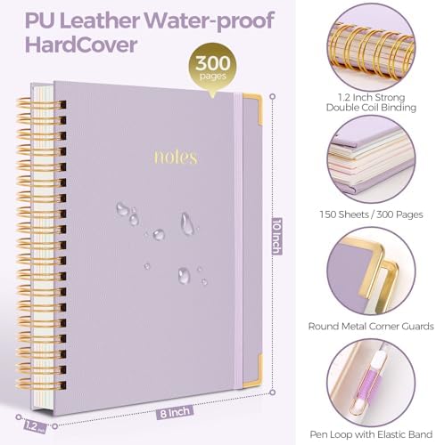 SKYDUE 5 Subject Notebook with Dividers and Tabs, 8" x 10" College Ruled Notebook for Work, 300 Pages Spiral Journal for Women, Purple