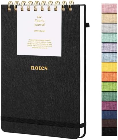 TSFPapier A5 Top Spiral Notebook, Fabric Hardcover College Ruled Journal