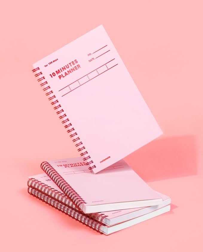MOTEMOTE 10-Minute Planner 100 DAYS – Study Planner, Time-Blocking Productivity Journal, Spiral-Bound, Color Chip Edition (Rose Quartz)