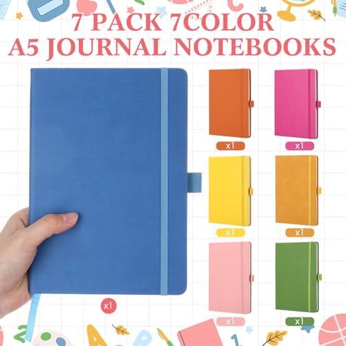 Laumoi 7 Pack Hardcover Lined Journal Notebooks Bulk,Fashion Color,A5