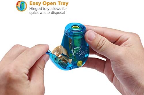 Bostitch Office Twist-n-Sharp Pencil Sharpener, for Kids & Colored Pencils, Assorted Colors (PS1-BLUE-EC)