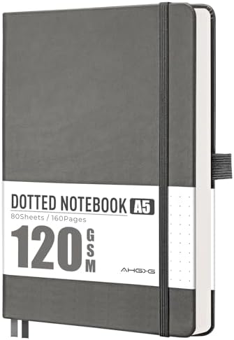 AHGXG Dotted Journal Notebook, 160 Numbered Pages, A5 Size (5.7'' x 8.3'')