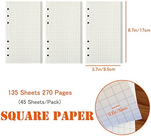DY.2ten a6 6-Hole Binder Notebook Refills Set - 135 Sheets (270 Pages) Graph Paper + 2pcs Zipper Binder Pockets + 5 Pcs Dividers + Index Note Tabs + Ruler for Filofax a6