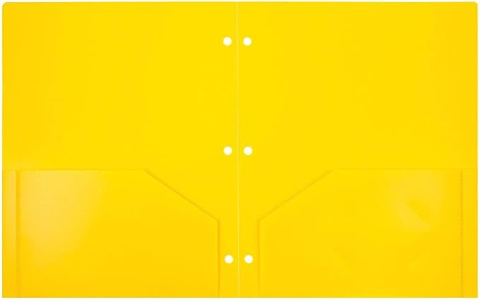 JAM PAPER Heavy Duty Plastic 3 Hole Punch Pocket Folders - Extra Tough School Folders - Yellow - 24/Pack