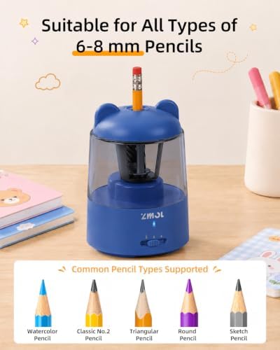 ZMOL Rechargeable Electric Pencil Sharpener for Colored Pencils Blue